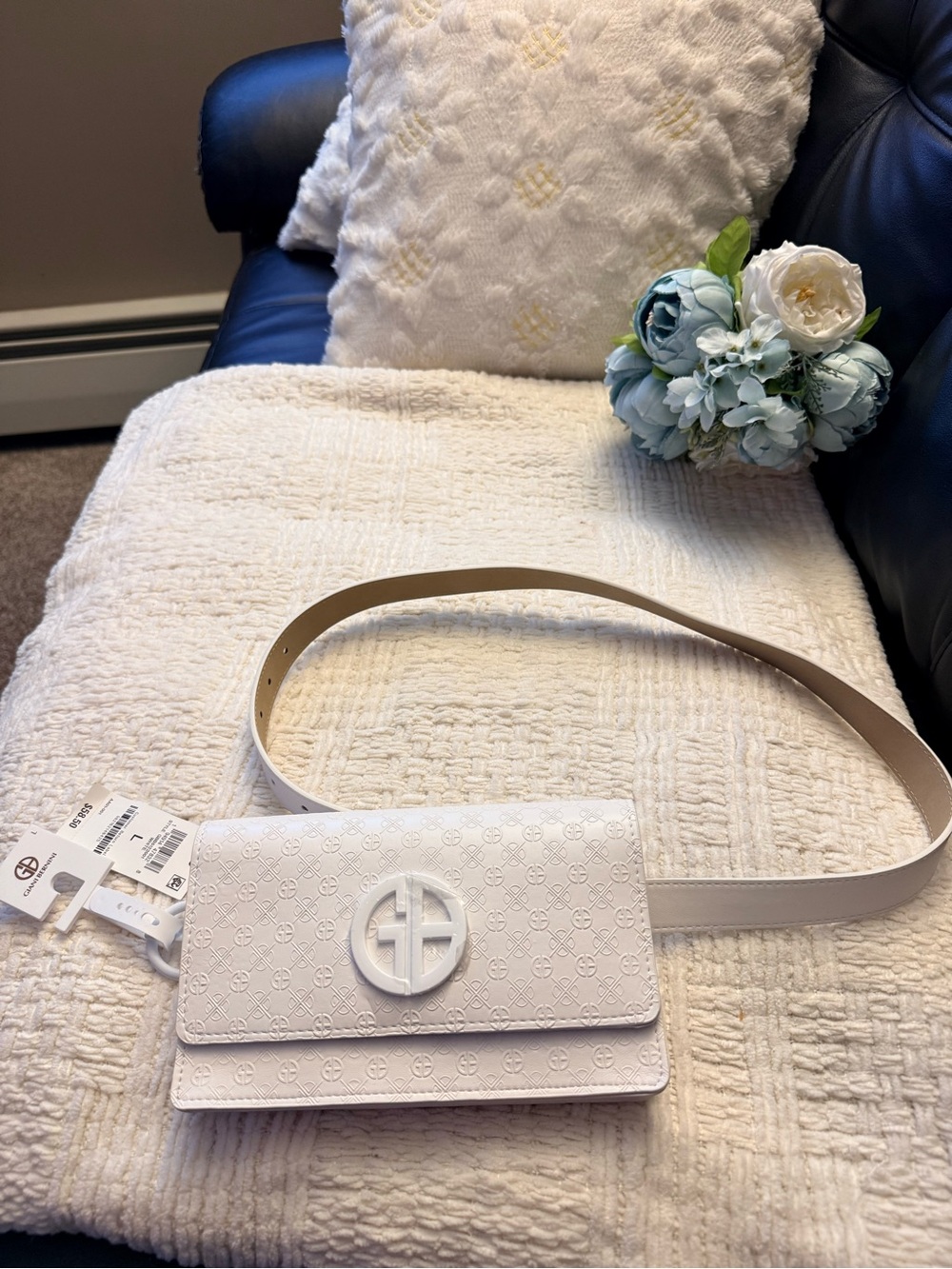 Giani Bernini White Embossed Logo Crossbody Satchel